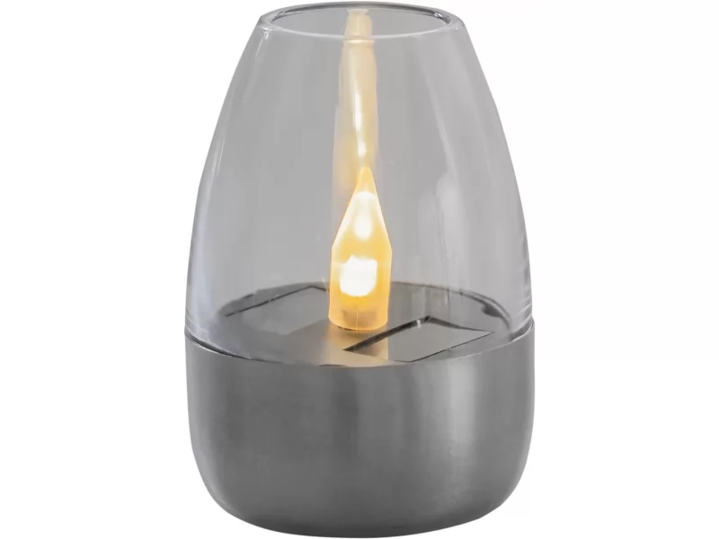 Lampa solara decorativa pentru exterior, 1 LED, lumina alb cald, 6 x 8,5 cm, argintiu transparent