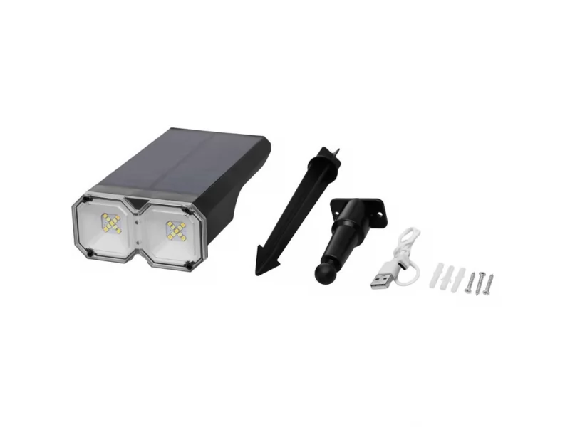 Lampa solara cu 18 Led, 16x10x27 cm, fixare in pamant, reglabila 120 grade, acumulator 1200mAh