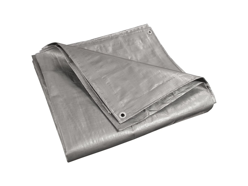 Prelata impermeabila universala, 4x5 m, densitate 100g mﾲ, inele de prindere metalice, culoare argintie