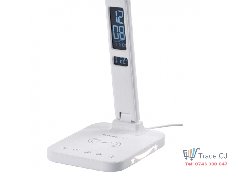 Lampa LED cu iluminare ambientala reglabila, buton on off cu reglaj intensitate, cablu alimentare priza 230V, 500 lumeni, cu functie de ceas, calendar si incarcare wireless