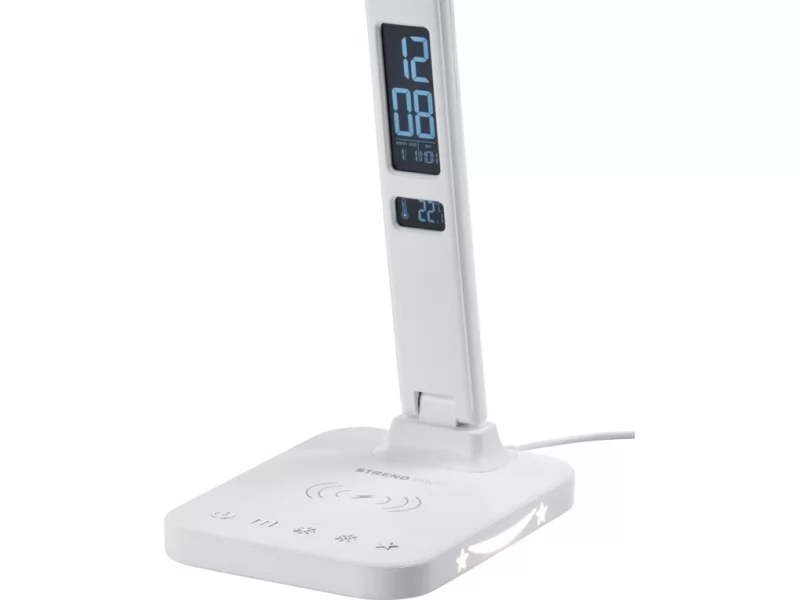 Lampa LED cu iluminare ambientala reglabila, buton on off cu reglaj intensitate, cablu alimentare priza 230V, 500 lumeni, cu functie de ceas, calendar si incarcare wireless