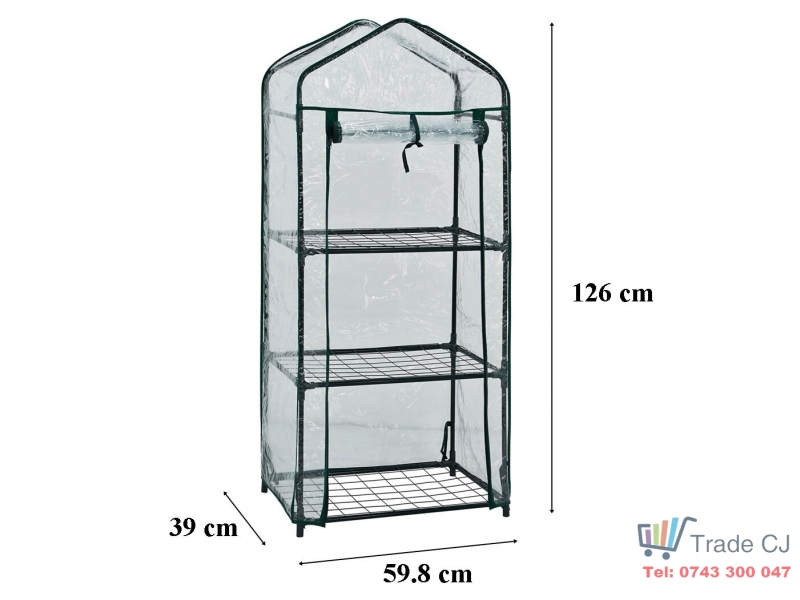 Minisera tip solar pentru rasaduri si gradina, structura metalica si PVC, 3 rafturi, folie protectie UV, 59.8x39x126 cm