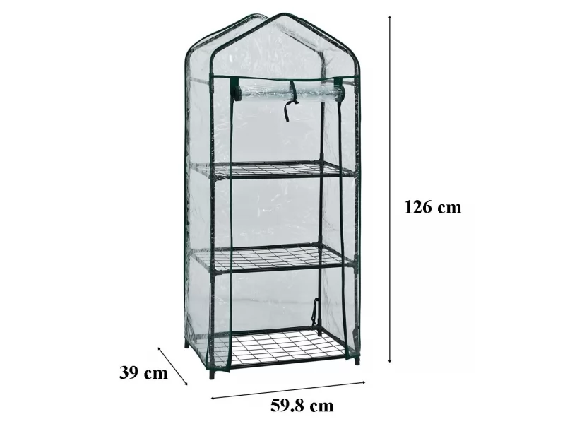 Minisera tip solar pentru rasaduri si gradina, structura metalica si PVC, 3 rafturi, folie protectie UV, 59.8x39x126 cm