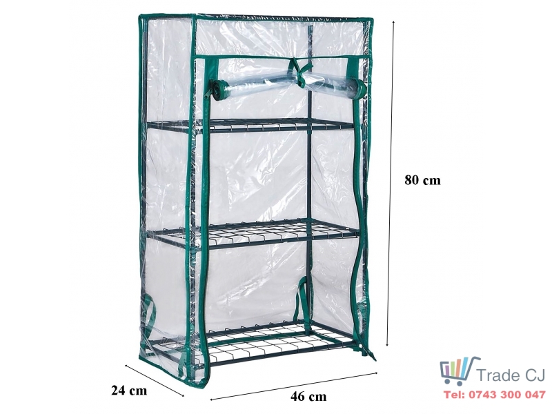 Minisera tip solar pentru rasaduri si gradina, structura metalica si PVC, 3 rafturi, folie protectie UV, 46x24x80 cm