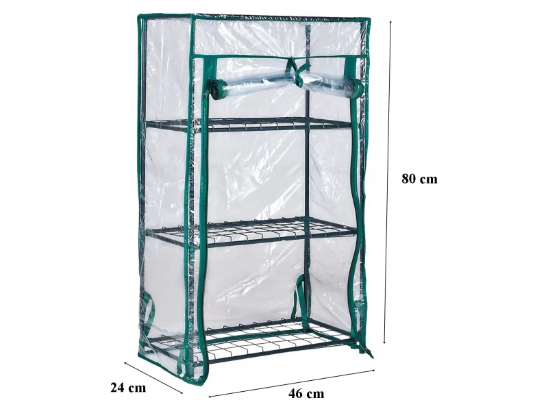 Minisera tip solar pentru rasaduri si gradina, structura metalica si PVC, 3 rafturi, folie protectie UV, 46x24x80 cm