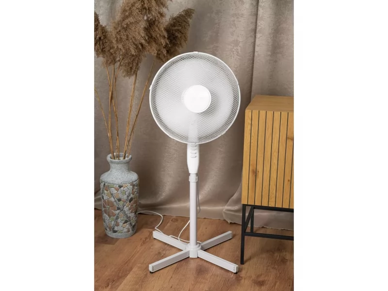 Ventilator cu picior, diametru 40 cm, putere 45 W, max 1.2 m, functie oscilatie 100ﾰ, cablu alimentare 1.7 m, culoare alba
