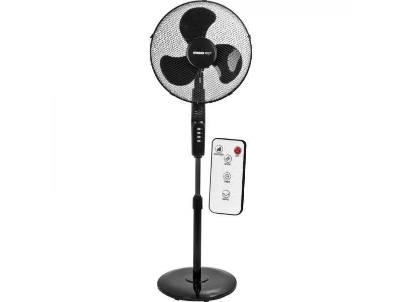 Ventilator cu picior si telecomanda, diametru 40 cm, putere 45 W, max 1.25 m, functie oscilatie 100ﾰ, cablu alimentare 1.7 m, culoare neagra