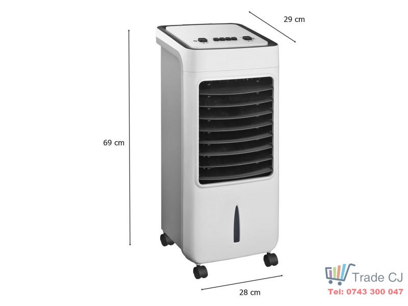 Ventilator portabil pe roti cu racire pe apa, putere 80W, rezervor 6 l, alimentare 230 V 50 Hz, 69x29x28 cm