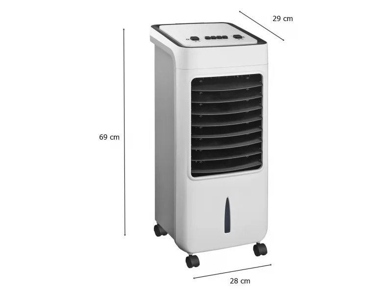 Ventilator portabil pe roti cu racire pe apa, putere 80W, rezervor 6 l, alimentare 230 V 50 Hz, 69x29x28 cm