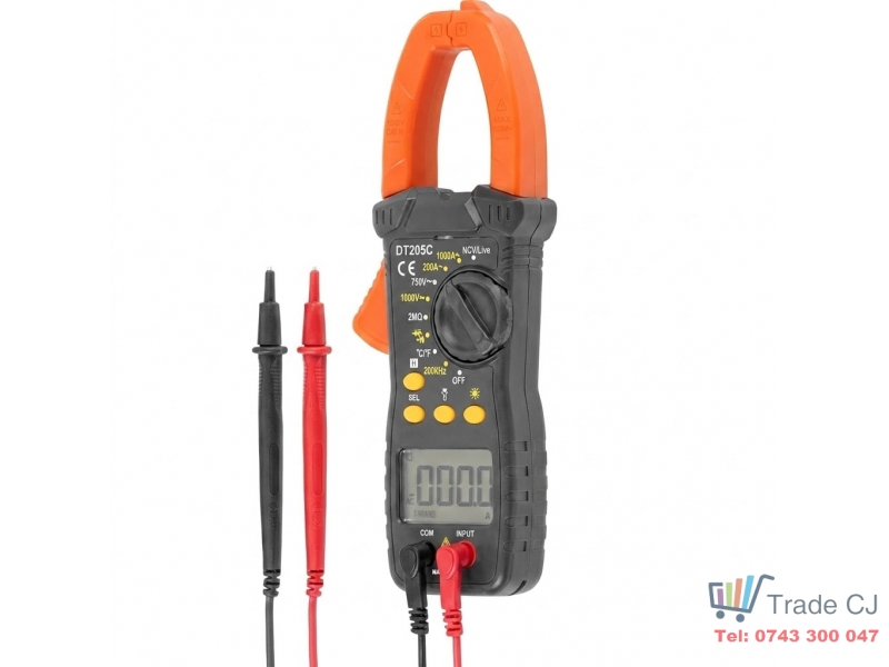 Multimetru digital cu cleste ampermetric profesional 1000A, NCV, lanterna LED, atentionare sonora, afisaj LCD iluminat, functie HOLD, husa transport inclusa, alimentare 2xAAA