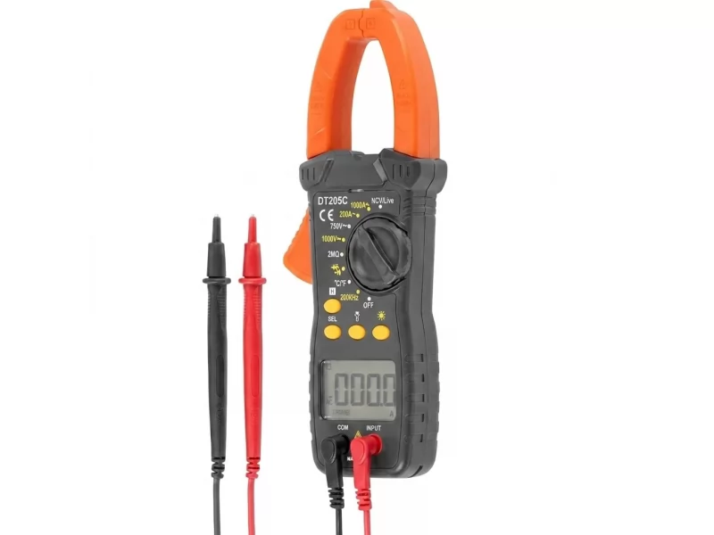 Multimetru digital cu cleste ampermetric profesional 1000A, NCV, lanterna LED, atentionare sonora, afisaj LCD iluminat, functie HOLD, husa transport inclusa, alimentare 2xAAA