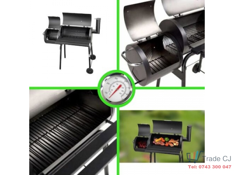 Gratar gradina mobil, grill cu capac, termometru, afumatoare 23x30, dimensiune 100x53x110cm