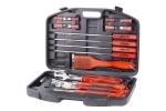 Set 18 piese ustensile pentru gratar, barbeque in cutie transport plastic