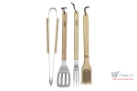 Set 4 buc ustensile gratar din otel inoxidabil,maner lemn stejar