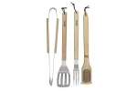 Set 4 buc ustensile gratar din otel inoxidabil,maner lemn stejar