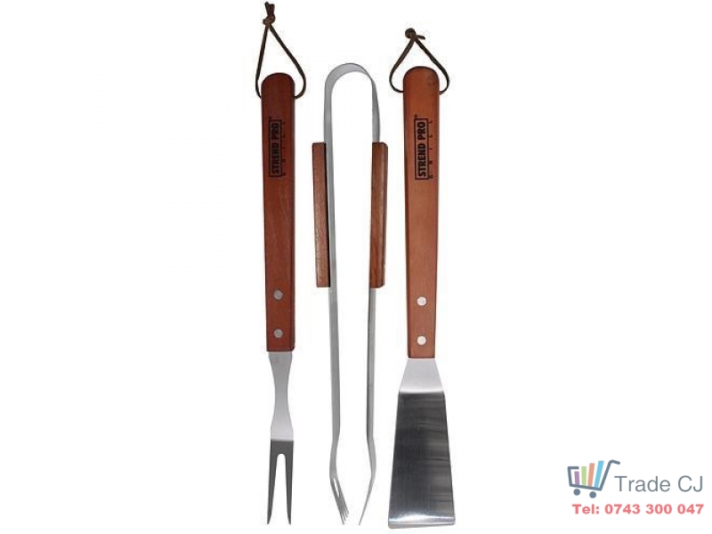 Set 3 ustensile pentru gratar din inox cu maner lemn