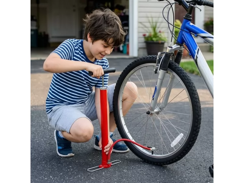 Pompa manuala pentru bicicleta, motocicleta si articole gonflabile, presiune max. 6 bar, furtun 54 cm, 38x500 mm