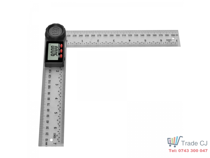 Echer digital pentru tamplarie cu dispozitiv blocare unghi reglabil, inox, 200 mm, in cutie transport plastic