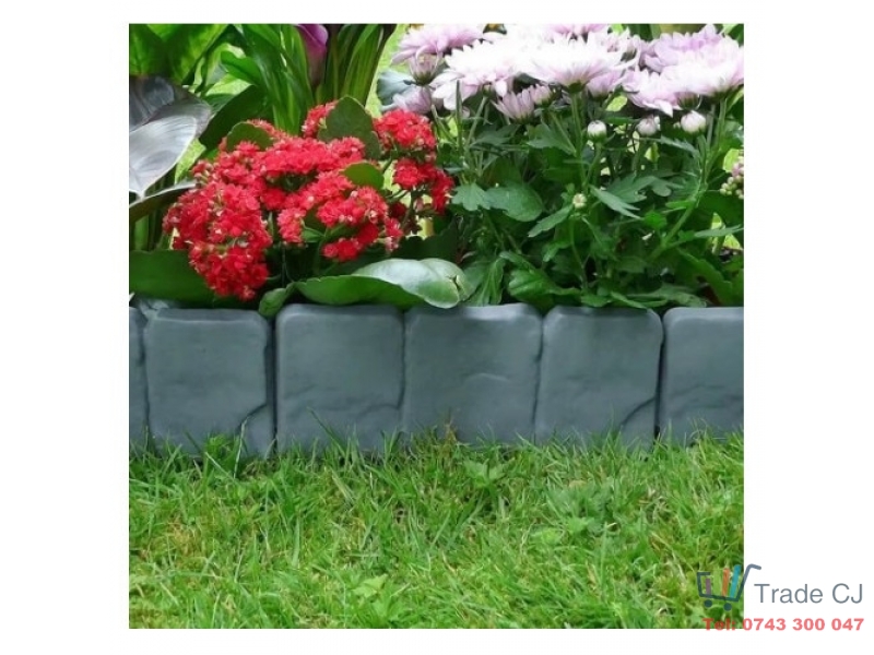 Set 10 bucati bordura decorativa pentru delimitare gradina, culoare gri cu imitatie piatra, 25x23 cm, lungime 2, 5 m