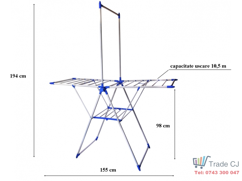 Uscator de rufe, pliabil, 155x69x98 194 cm, capacitate de uscare 10,5 m
