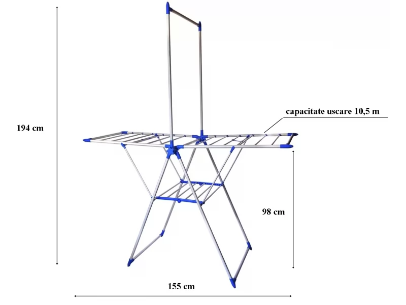 Uscator de rufe, pliabil, 155x69x98 194 cm, capacitate de uscare 10,5 m