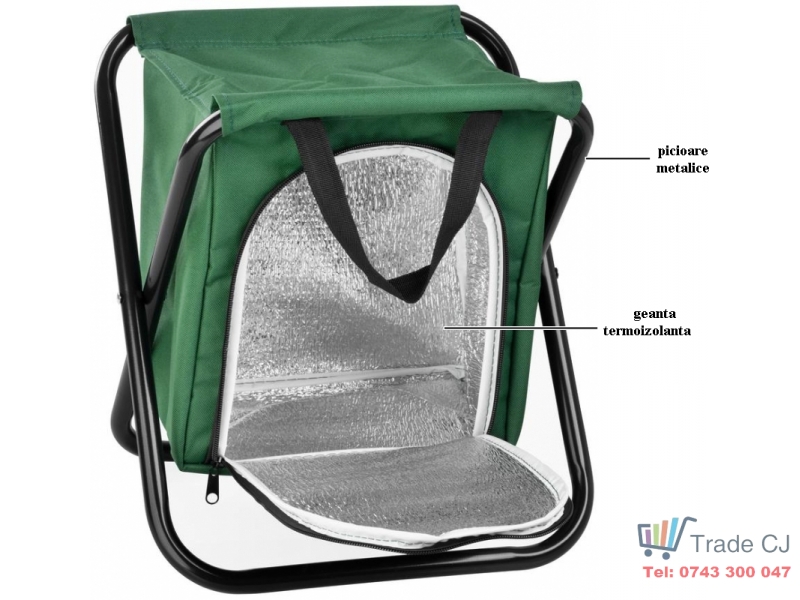 Scaun pliabil cu geanta termoizolanta pentru pescuit sau camping 32x27x34 cm, max 150kg