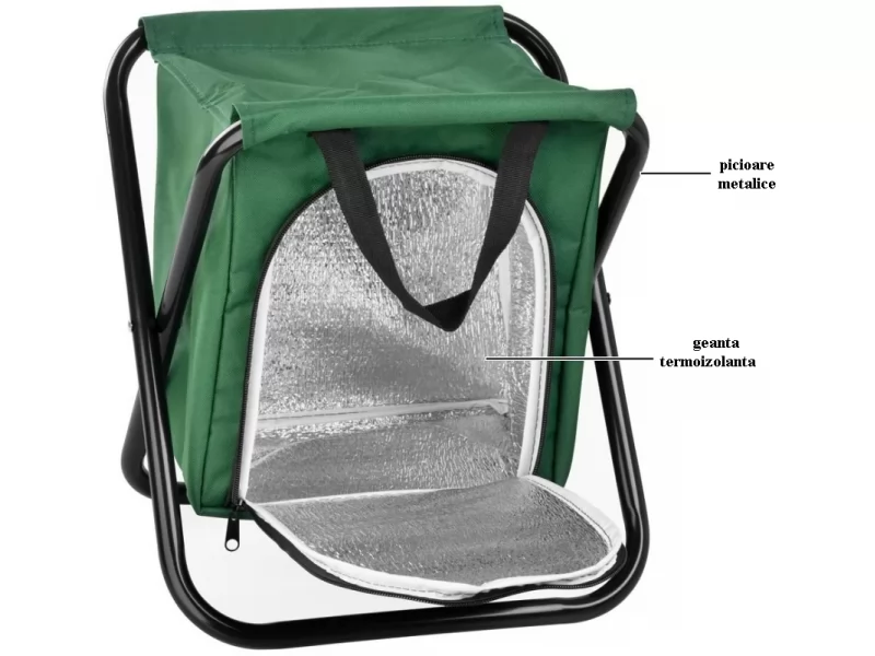 Scaun pliabil cu geanta termoizolanta pentru pescuit sau camping 32x27x34 cm, max 150kg