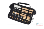Set complet ustensile pentru gratar din inox cu manere din lemn, 11 piese esentiale pentru gatit in aer liber, livrat in geanta practica pentru depozitare si transport, ideal pentru fripturi si legume