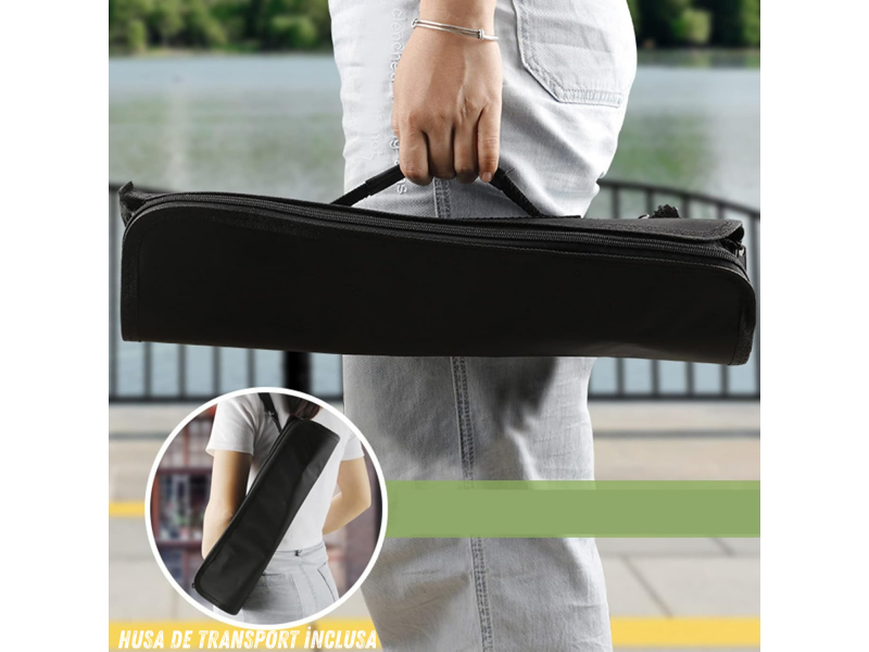 Set complet ustensile pentru gratar din inox cu manere din lemn, 11 piese esentiale pentru gatit in aer liber, livrat in geanta practica pentru depozitare si transport, ideal pentru fripturi si legume