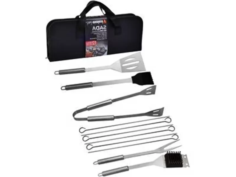 Set 12 ustensile pentru gratar, din otel inoxidabil, in husa de depozitare cu fermoar
