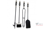 Set stativ metalic cu 4 unelte pentru semineu, maner placat cu nichel, inaltime 66 cm