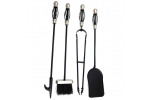 Set stativ metalic cu 4 unelte pentru semineu, maner placat cu nichel, inaltime 66 cm