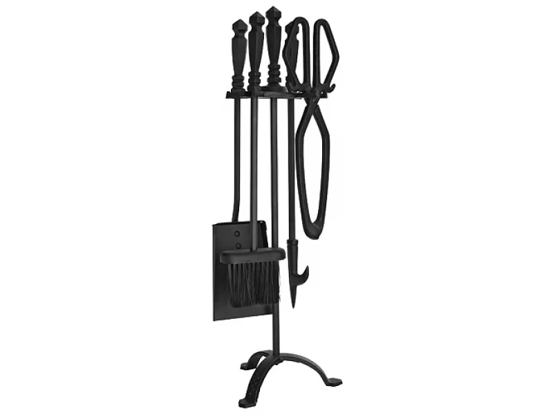 Set stativ cu unelte pentru semineu Homefire, 4 piese, negru, 60 cm