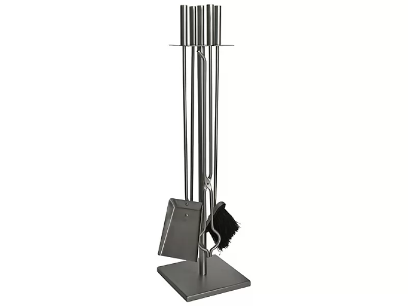 Set stativ cu 4 unelte pentru semineu, 80 cm, negru mat