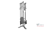 Set stativ cu unelte pentru semineu, 4 piese, nichel, 53 cm