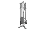 Set stativ cu unelte pentru semineu, 4 piese, nichel, 53 cm