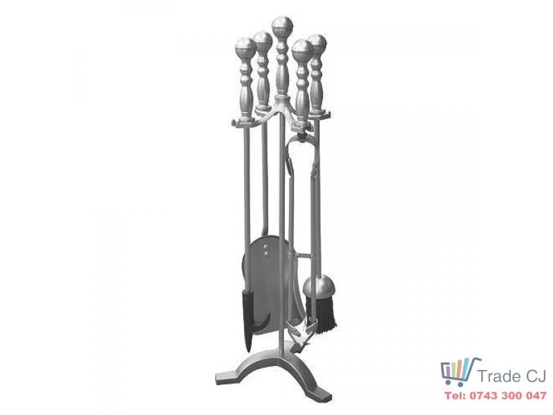 Set stativ cu unelte pentru semineu, 4 piese, nichel, 53 cm