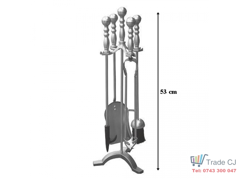 Set stativ cu unelte pentru semineu, 4 piese, nichel, 53 cm