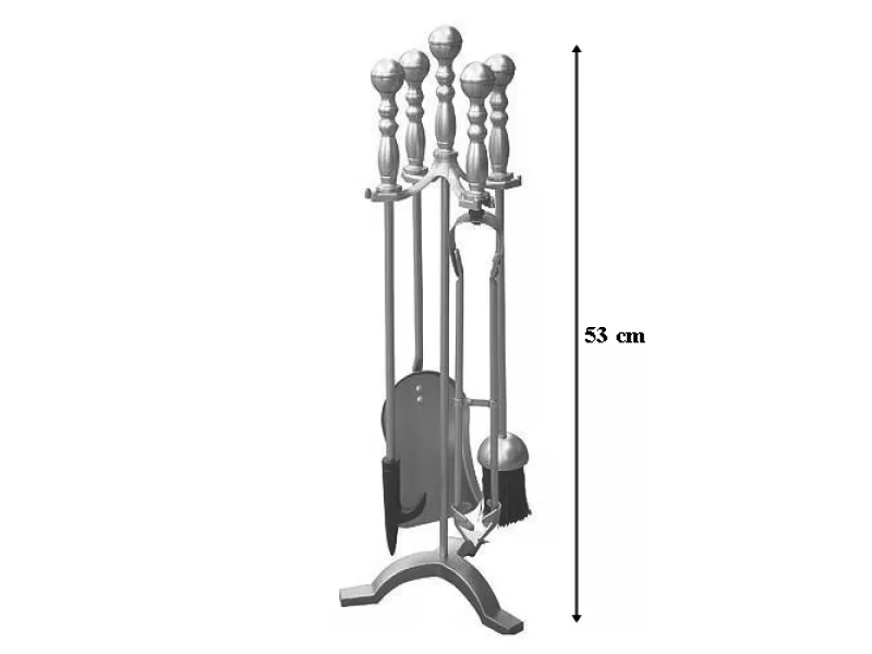 Set stativ cu unelte pentru semineu, 4 piese, nichel, 53 cm