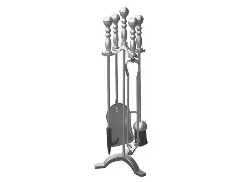 Set stativ cu unelte pentru semineu, 4 piese, nichel, 53 cm