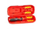 Set 5 surubelnite VDE pentru electricieni cu maner interschimbabil, izolate 1000V in cutie transport plastic