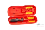 Set 5 surubelnite VDE pentru electricieni cu maner interschimbabil, izolate 1000V in cutie transport plastic