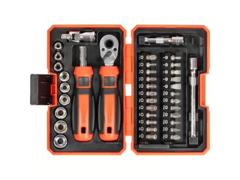 Set mixt surubelnita si cheie cu clichet, 38 buc biti si adaptoare magnetice Cr-V, in cutie transport plastic