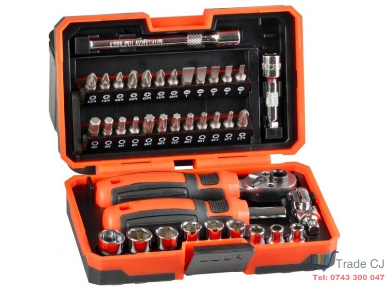 Set mixt surubelnita si cheie cu clichet, 38 buc biti si adaptoare magnetice Cr-V, in cutie transport plastic