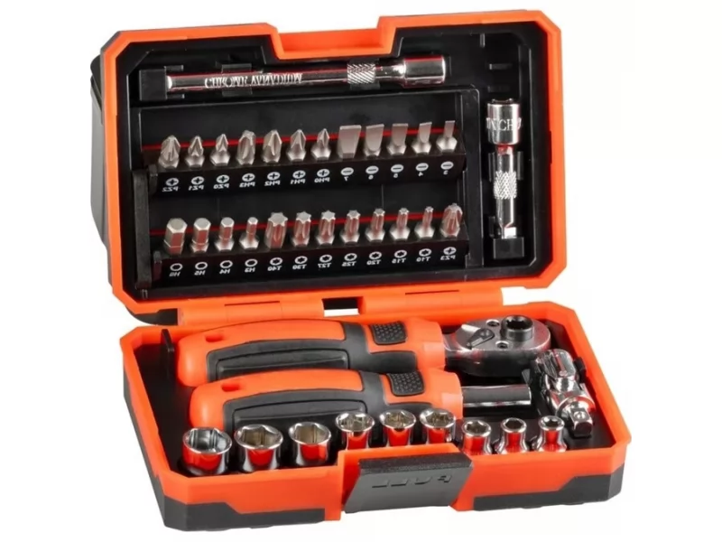 Set mixt surubelnita si cheie cu clichet, 38 buc biti si adaptoare magnetice Cr-V, in cutie transport plastic