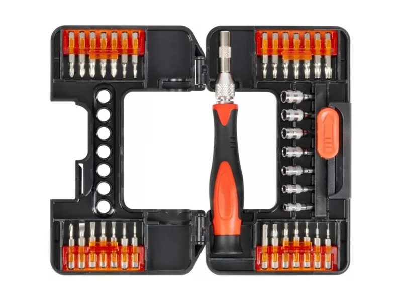 Set mixt surubelnita cu 37 biti Cr-V, cap magnetic torx, drept, cruce, in cutie transport plastic