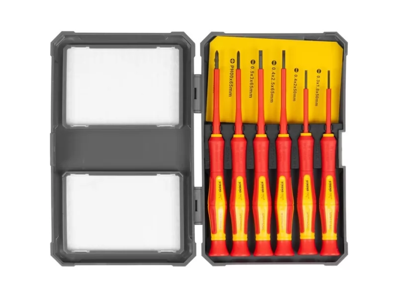 Set 6 surubelnite subtiri VDE pentru electricieni, izolate 1000V, in cutie transport plastic