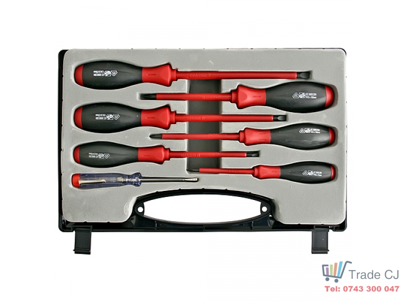 Set 6 surubelnite electricieni VDE 1000V + tester tensiune in cutie plastic