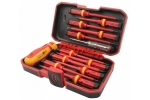 Set 13 surubelnite VDE pentru electricieni cu maner interschimbabil, izolate 1000V in cutie transport