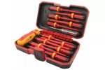 Set 13 surubelnite VDE pentru electricieni cu maner interschimbabil, izolate 1000V in cutie transport
